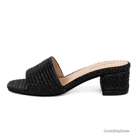 Braided Chunky Heel Square Toe Sandals, 2-Inch Heel, Raffia Mules - Picture 4 of 7